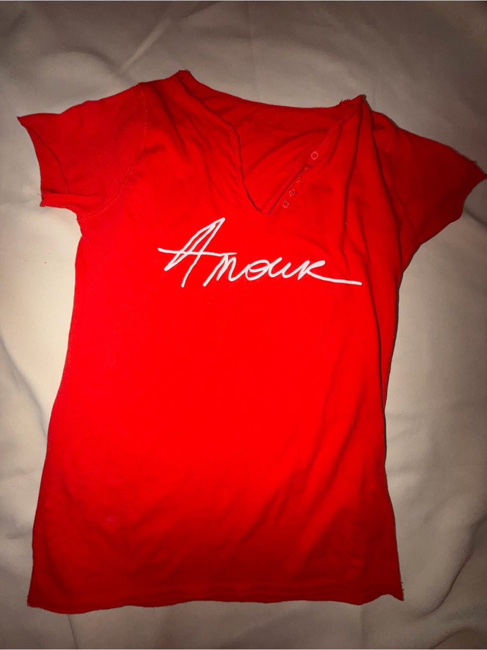Zadig & Voltaire Red 'Amour' Script V-Neck Tee